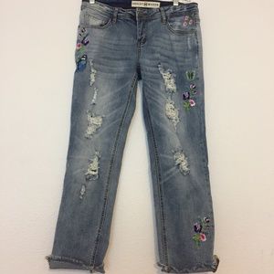 Distressed Embroidered Jeans